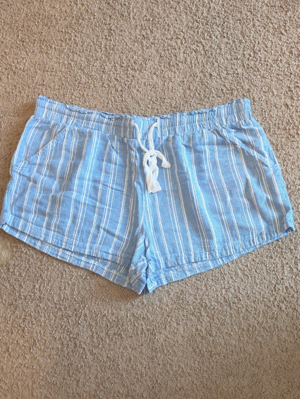 Women’s Light Blue Striped Athletic Lounge Shorts with Drawstring